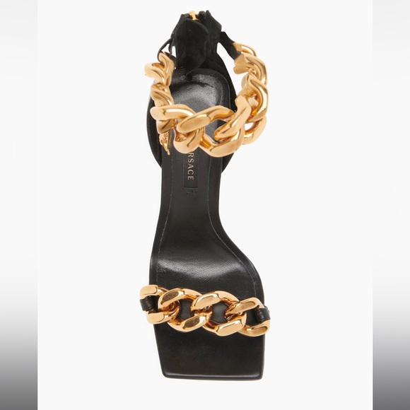 Versace Medusa Chain-link Ankle Strap Sandals Medusa Charm Square Toe Sz 39 - Picture 2 of 5